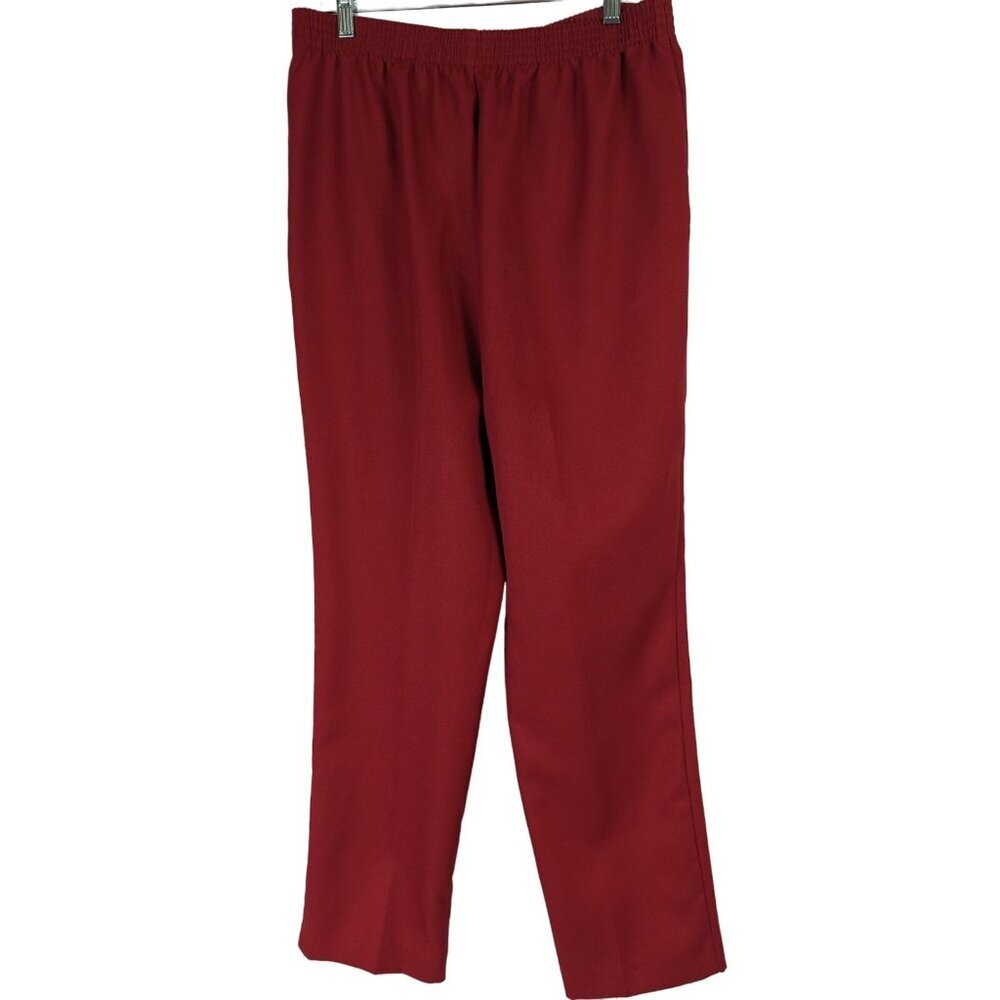 DONNKENNY Women size 16 Pull On Pants Red Pockets Poly Knit Elastic Waist Mature